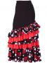 Flamenco Polka Dots & Rose Printed Skirt with Frills/ Black / G1769b