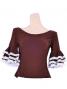 Flamenco Blouse & Skirt with Lace Flounces and Ruffles / Two-piece / Brown / G1784br