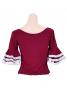Flamenco Blouse with Lace Flounces and Ruffles/ Wine / G1781wi