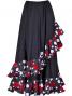 Flamenco Polka Dots & Rose Printed Skirt with Frills/ Black / G1873b