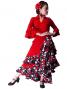 Flamenco Polka Dots & Rose Printed Skirt with Frills/ Red / G1873r