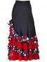 Mermaid Flamenco Polka Dots & Rose Printed Skirt with Frills/ Black / G1892b