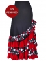 Mermaid Flamenco Polka Dots & Rose Printed Skirt with Frills/ Black / G1892b