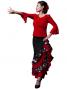 Mermaid Flamenco Polka Dots & Rose Printed Skirt with Frills/ Black / G1892b