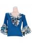 Flamenco Blouse & Skirt with Rose & Paisley Frills / Two-piece / Blue / G1902bl