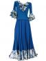 Flamenco Blouse & Skirt with Rose & Paisley Frills / Two-piece / Blue / G1902bl