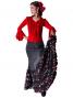 Semi-Mermaid Flamenco Polka Dots & Rose Printed Skirt with Frills/ Black / G2037b