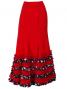 Semi-Mermaid Flamenco Polka Dots & Rose Printed Skirt with Frills/ Red / G2037r