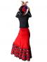 Semi-Mermaid Flamenco Polka Dots & Rose Printed Skirt with Frills/ Red / G2037r
