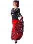 Semi-Mermaid Flamenco Polka Dots & Rose Printed Skirt with Frills/ Red / G2037r
