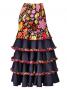 Flared Flamenco Skirt with 5 Layer Frills / Velvet & Shantung / Model Odalis / Black / G2431bk