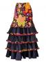Flared Flamenco Skirt with 5 Layer Frills / Velvet & Shantung / Model Odalis / Black / G2431bk