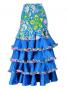 Flared Flamenco Skirt with 5 Layer Frills / Velvet & Shantung / Model Odalis / Blue / G2431bl
