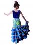 Flared Flamenco Skirt with 5 Layer Frills / Velvet & Shantung / Model Odalis / Blue / G2431bl