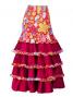 Flared Flamenco Skirt with 5 Layer Frills / Velvet & Shantung / Model Odalis / Red / G2431rd
