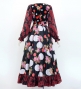 Flamenco Blouse & Skirt / Bouquets & Dots / Black & Red / JFBS-12
