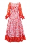 Flamenco Blouse & Skirt / Butterfly Paisley / White & Red / JFBS-8