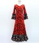 Kids Flamenco Flare Velvet Dress with Frills / Dots / Red & Black / JFDp-3