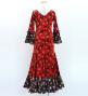 Kids Flamenco Flare Velvet Dress with Frills / Dots / Red & Black / JFDp-3