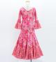 Kids Flamenco Flare Velvet Dress with Frills / Modern Flower / Pink / JFDp-4