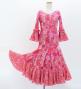 Kids Flamenco Flare Velvet Dress with Frills / Modern Flower / Pink / JFDp-4