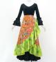 Flamenco Wrap Skirt with Frills / Flowers & Dots / Orange & Yellow Green / FMS-11