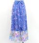 Flamenco Wrap Skirt with Frills /  Rose Paisley  & Flowers / Blue & Pink / FMS-13