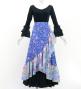 Flamenco Wrap Skirt with Frills /  Rose Paisley  & Flowers / Blue & Pink / FMS-13