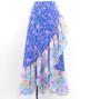 Flamenco Wrap Skirt with Frills /  Rose Paisley  & Flowers / Blue & Pink / FMS-13