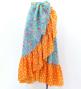 Flamenco Wrap Skirt with Frills / Roses & Dots / Light Blue & Orange / FMS-15