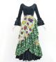 Flamenco Wrap Skirt with Frills / Roses & Dots / Beige & Green / FMS-16