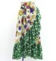 Flamenco Wrap Skirt with Frills / Roses & Dots / Beige & Green / FMS-16