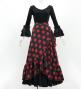 Flamenco Wrap Skirt with Frills / Polka Dots / Black & Red / FMS-1
