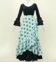 Flamenco Wrap Skirt with Frills / Polka Dots / White & Turquoise Blue / FMS-4