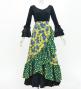 Flamenco Wrap Skirt with Frills / Roses & Dots / Dark Yellow & Turquoise Blue / FMS-5