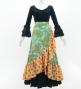 Flamenco Wrap Skirt with Frills / Roses & Dots / Green & Orange / FMS-6