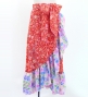 Kids Flamenco Wrap Skirt with Frills / Rose Paisley & Floral / Red & Pink / JFMSp-5