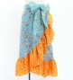Kids Flamenco Wrap Skirt with Frills / Roses & Carnations & Dots / Light Blue & Orange / JFMSp-6
