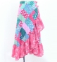 Kids Flamenco Wrap Skirt with Frills / Dots & Roses / Light Blue & Pink / JFMSp-7