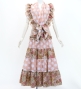 Flamenco Tiered Skirt and Double Frilled Shawl Set / Floral & Dots / Pink Beige / FPS-10