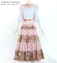 Flamenco Tiered Skirt and Double Frilled Shawl Set / Floral & Dots / Pink Beige / FPS-10