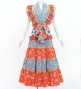 Flamenco Tiered Skirt and Double Frilled Shawl Set / Dots & Roses / Light Blue & Red / FPS-11