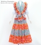 Flamenco Tiered Skirt and Double Frilled Shawl Set / Dots & Roses / Light Blue & Red / FPS-11