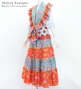 Flamenco Tiered Skirt and Double Frilled Shawl Set / Dots & Roses / Light Blue & Red / FPS-11