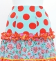 Flamenco Tiered Skirt and Double Frilled Shawl Set / Dots & Roses / Light Blue & Red / FPS-11