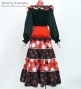 Flamenco Tiered Skirt and Double Frilled Shawl Set / Roses & Dots / Red & Black / FPS-13