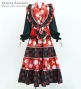 Flamenco Tiered Skirt and Double Frilled Shawl Set / Roses & Dots / Red & Black / FPS-13