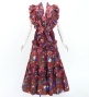 Flamenco Tiered Skirt and Double Frilled Shawl Set / Roses / Wine / FPS-15