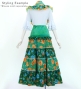 Flamenco Tiered Skirt and Double Frilled Shawl Set / Roses / Turquoise & Green / FPS-16