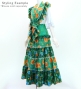 Flamenco Tiered Skirt and Double Frilled Shawl Set / Roses / Turquoise & Green / FPS-16
